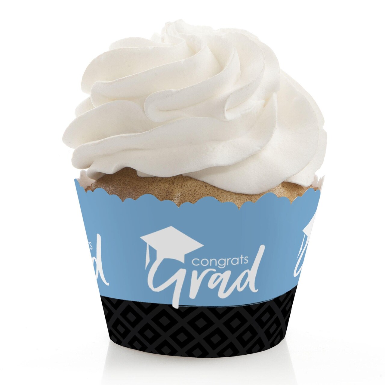 Big Dot of Happiness Light Blue Graduation Party Decorations - Party Cupcake Wrappers - Set of 12